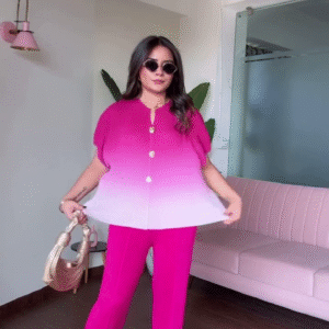 Hot Pink Ombre Button-Down & Statement Pant Set