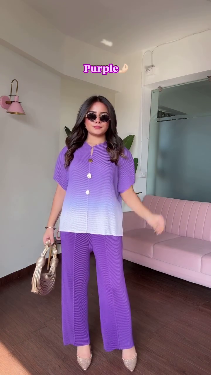 Hot Pink Ombre Button-Down & Statement Pant Set - Image 3