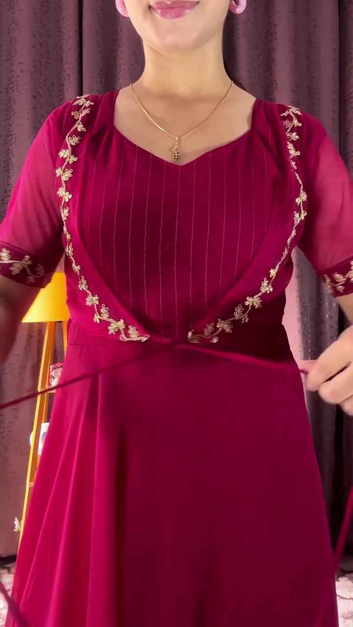 Maroon Anarkali Kurta with Embroidered Detailing - Image 2