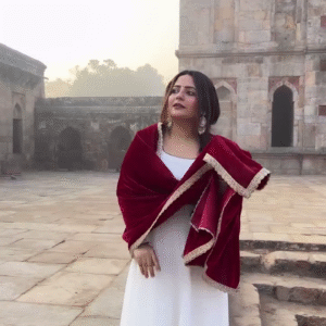 Ivory Elegance Anarkali with Velvet Shawl