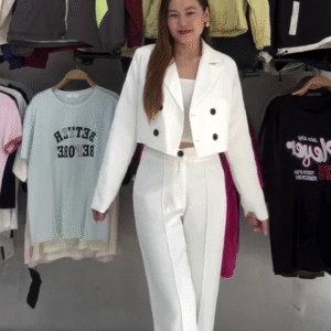 Women’s Classic White Cropped Blazer & High-Waist Pant Set