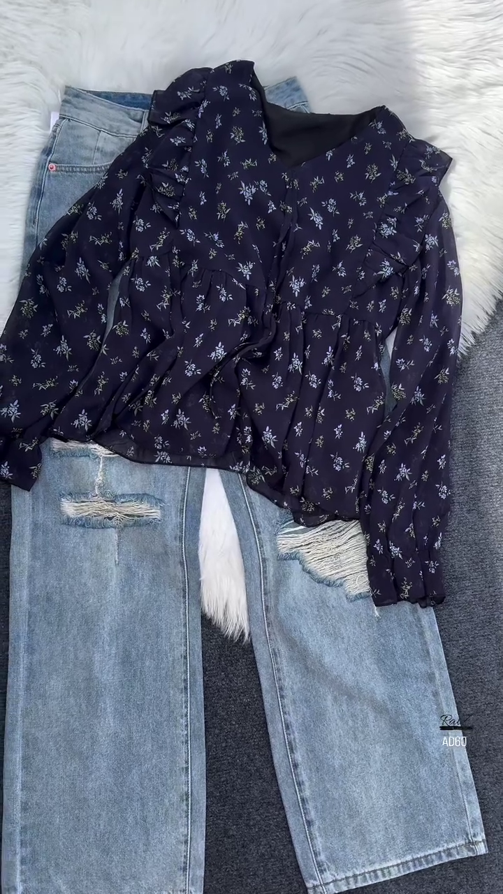 Floral Ruffled Chiffon Blouse - Image 4