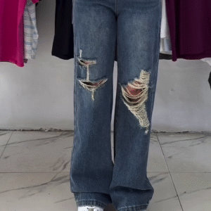 Distressed High-Waist Wide-Leg Jeans