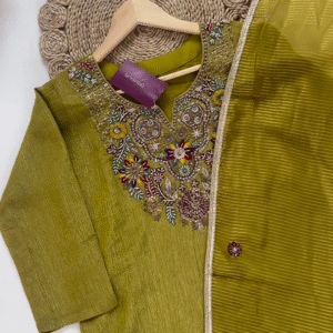 Opulent Olive Green Embroidered Silk Suit Set