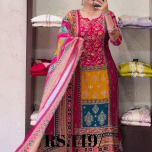 Royal Magenta Multi-Color Printed Suit Set
