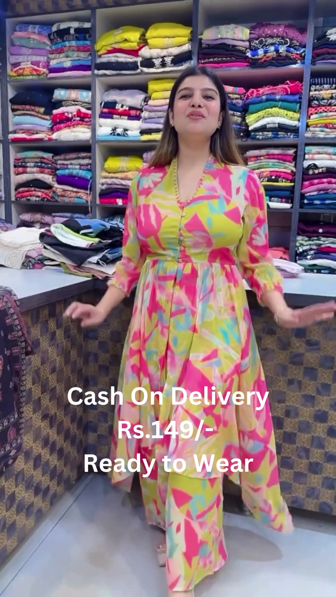 Abstract Floral High-Low Anarkali Gown