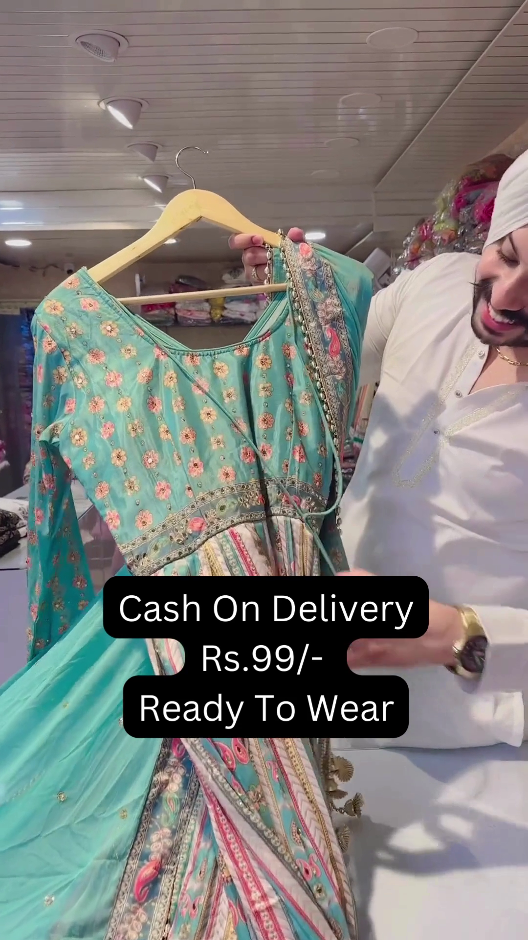 Seafoam Splendor: Embroidered Festive Anarkali Gown - Image 2