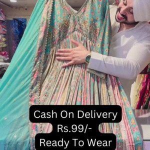 Seafoam Splendor: Embroidered Festive Anarkali Gown