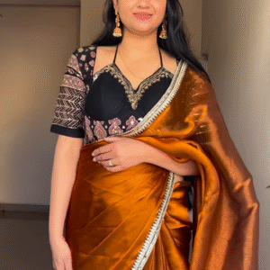 Golden Ochre: Tissue Silk Saree with Fusion Blouse