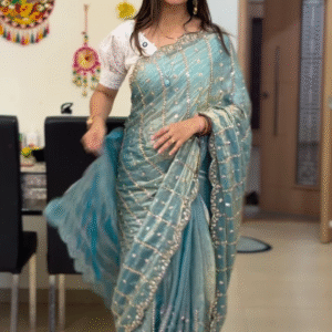 Azure Shimmer: Sequin-Work Embroidered Saree