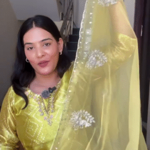 Sun-Kissed Radiance: Bandhani Suit with Peacock Embroidery