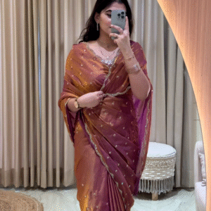 Sunset Copper: Dual-Tone Tissue Silk Saree