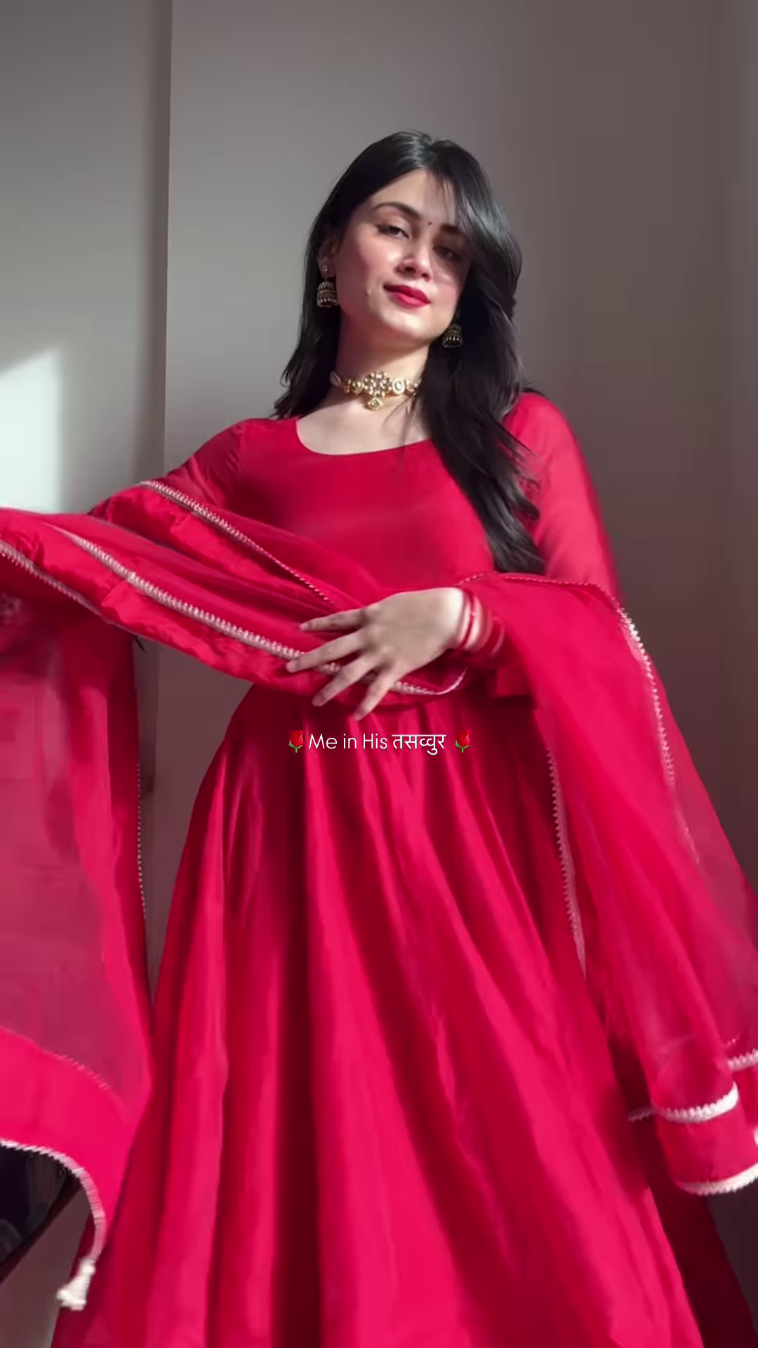 Crimson Blossom: Embroidered V-Neck Cotton Kurti Set - Image 4