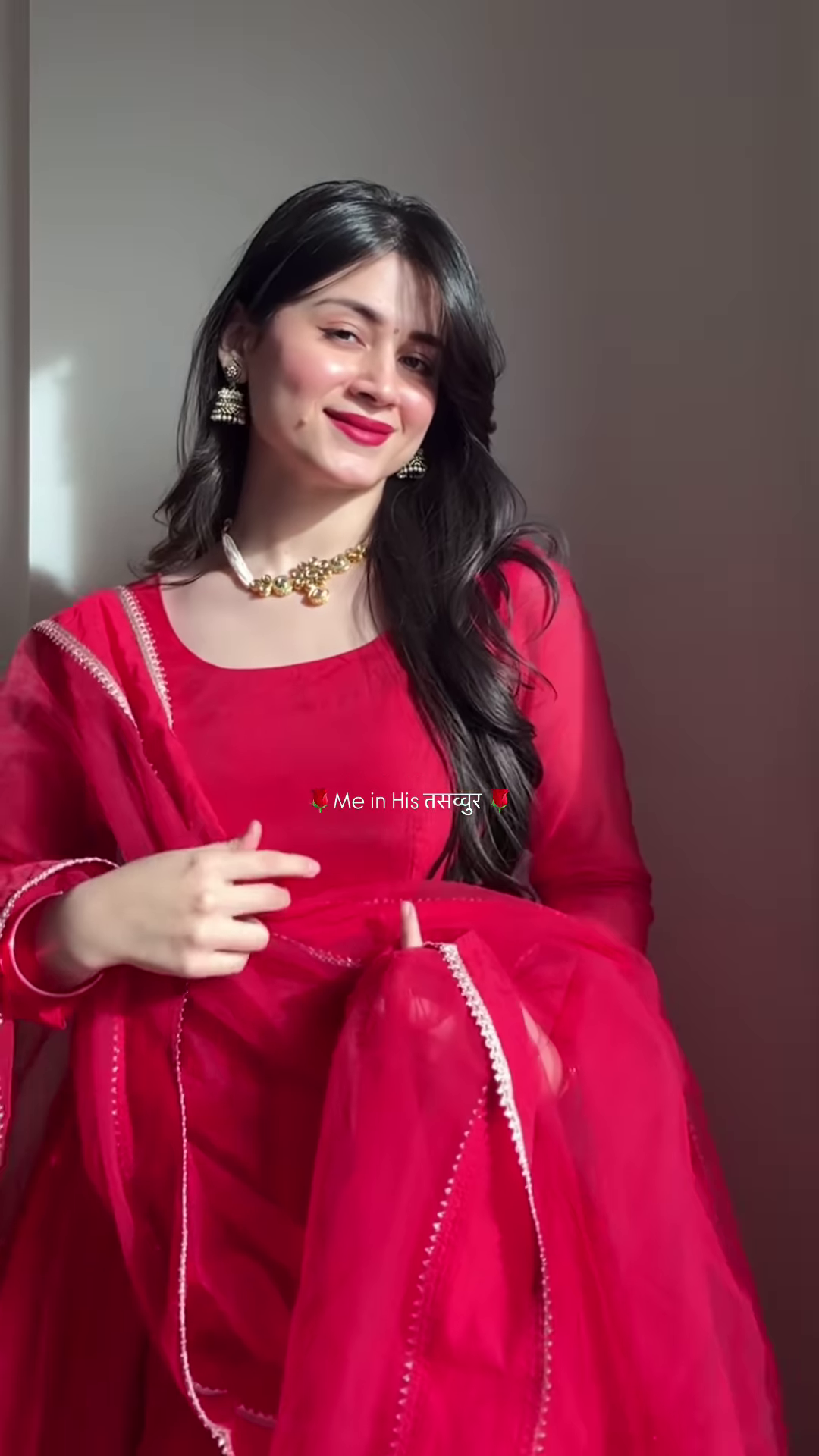 Crimson Blossom: Embroidered V-Neck Cotton Kurti Set - Image 3