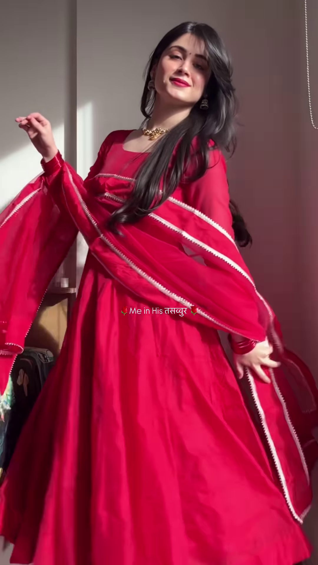 Crimson Blossom: Embroidered V-Neck Cotton Kurti Set - Image 2