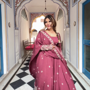 Royal Mauve Rose: Embroidered Georgette Festive Anarkali Gown