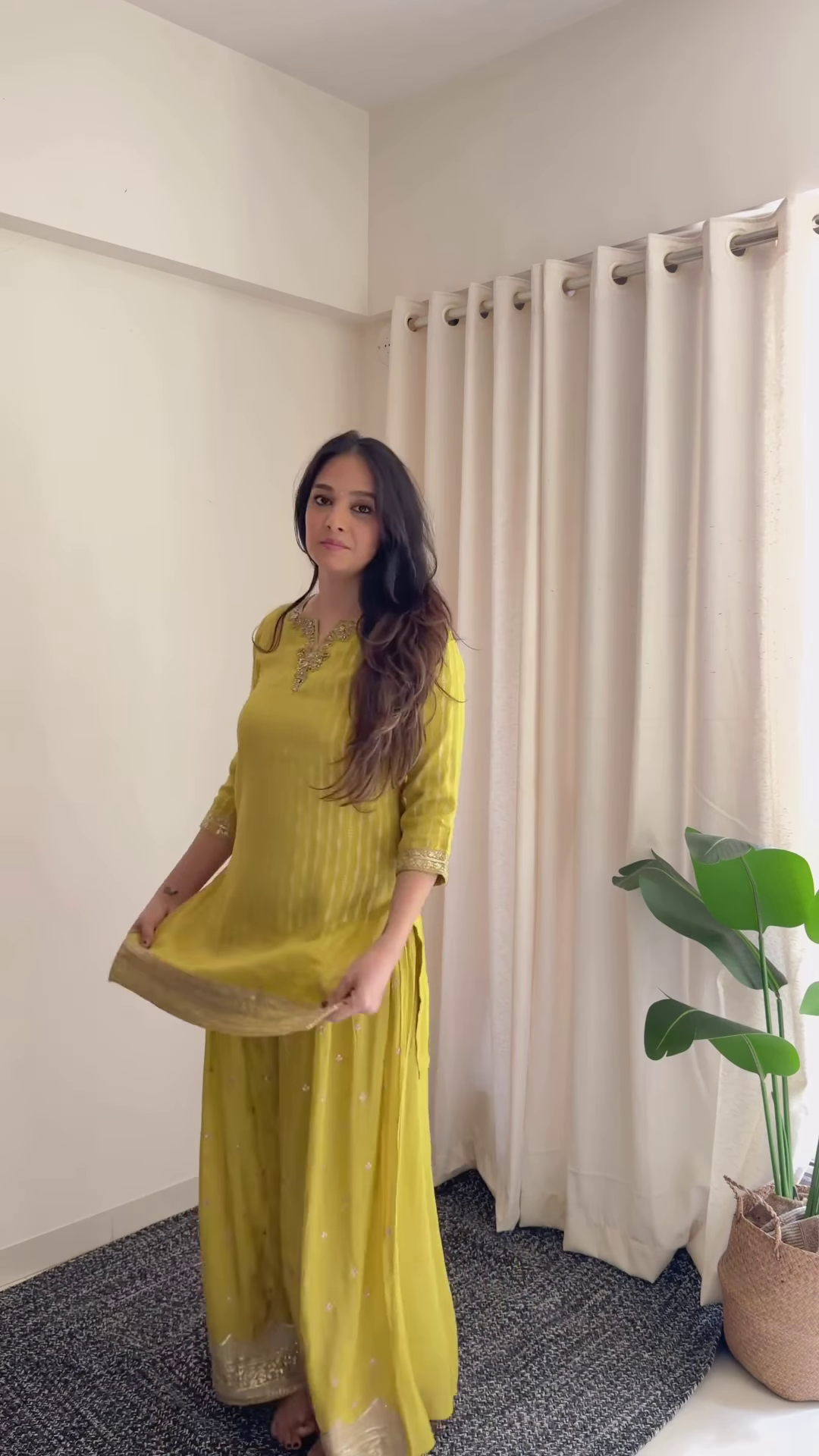 Ivory Luminescence: Mirror-Work Flared Tunic & Sharara Set - Image 3