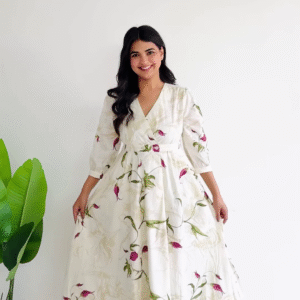 Vanilla Meadow: Wrap-Style Botanical Midi Dress