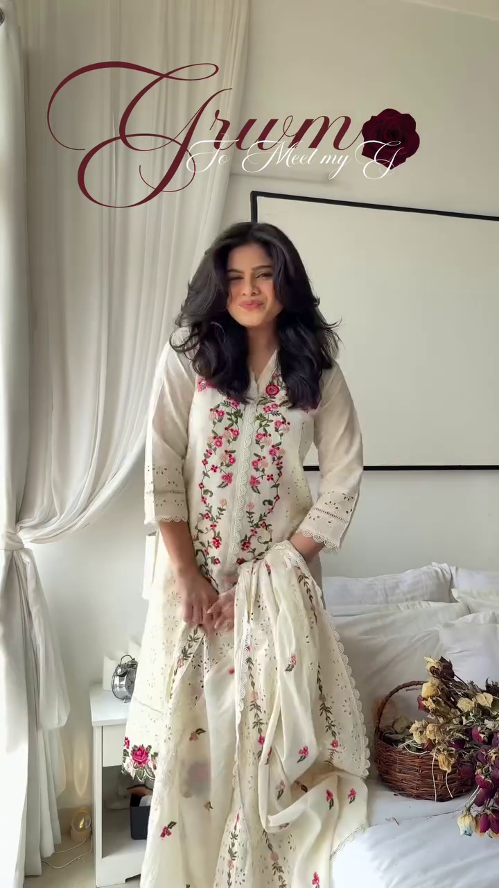 Whimsical Bloom: Embroidered Chanderi Silk Suit Set - Image 3