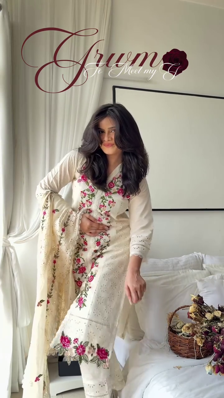 Whimsical Bloom: Embroidered Chanderi Silk Suit Set - Image 2