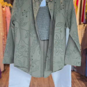 Olive Green Eyelet Embroidered Coord Set