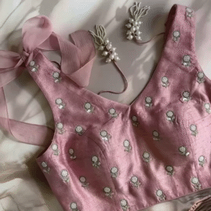 Blush Pink Embroidered Tie-Up Blouse