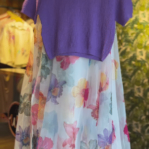 Lavender Whimsy: Textured Knit Top & Watercolor Bloom Skirt Set