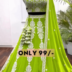 Lime Zest: Embroidered Woven Lehenga Choli Set