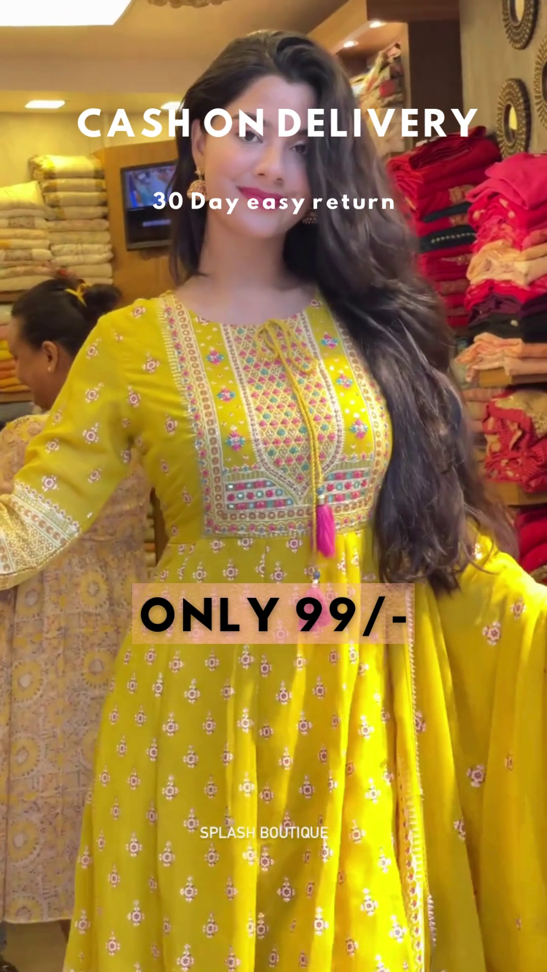Mustard Bloom: Woven Anarkali Kurta & Trouser Set - Image 9