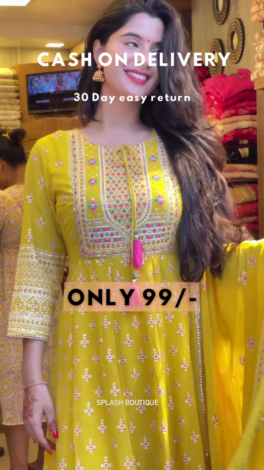 Mustard Bloom: Woven Anarkali Kurta & Trouser Set - Image 8