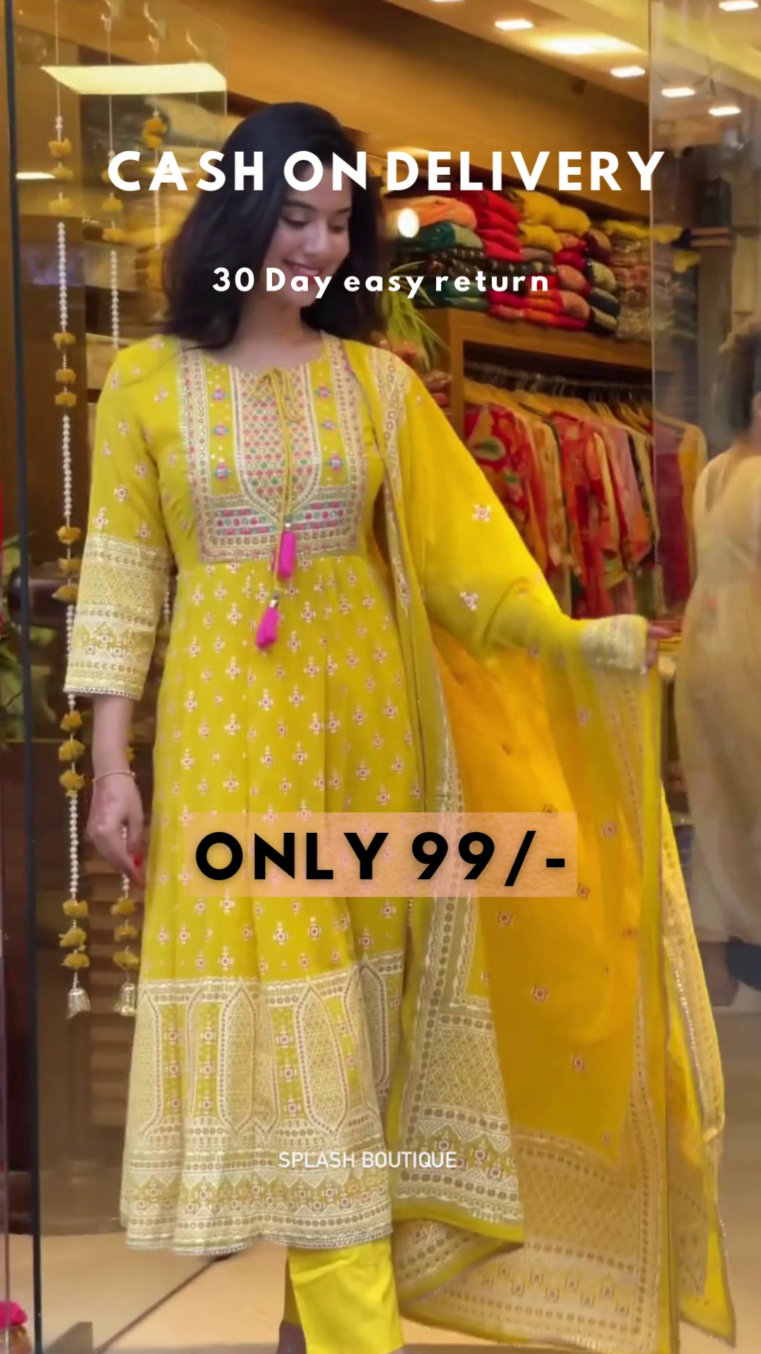 Mustard Bloom: Woven Anarkali Kurta & Trouser Set - Image 7