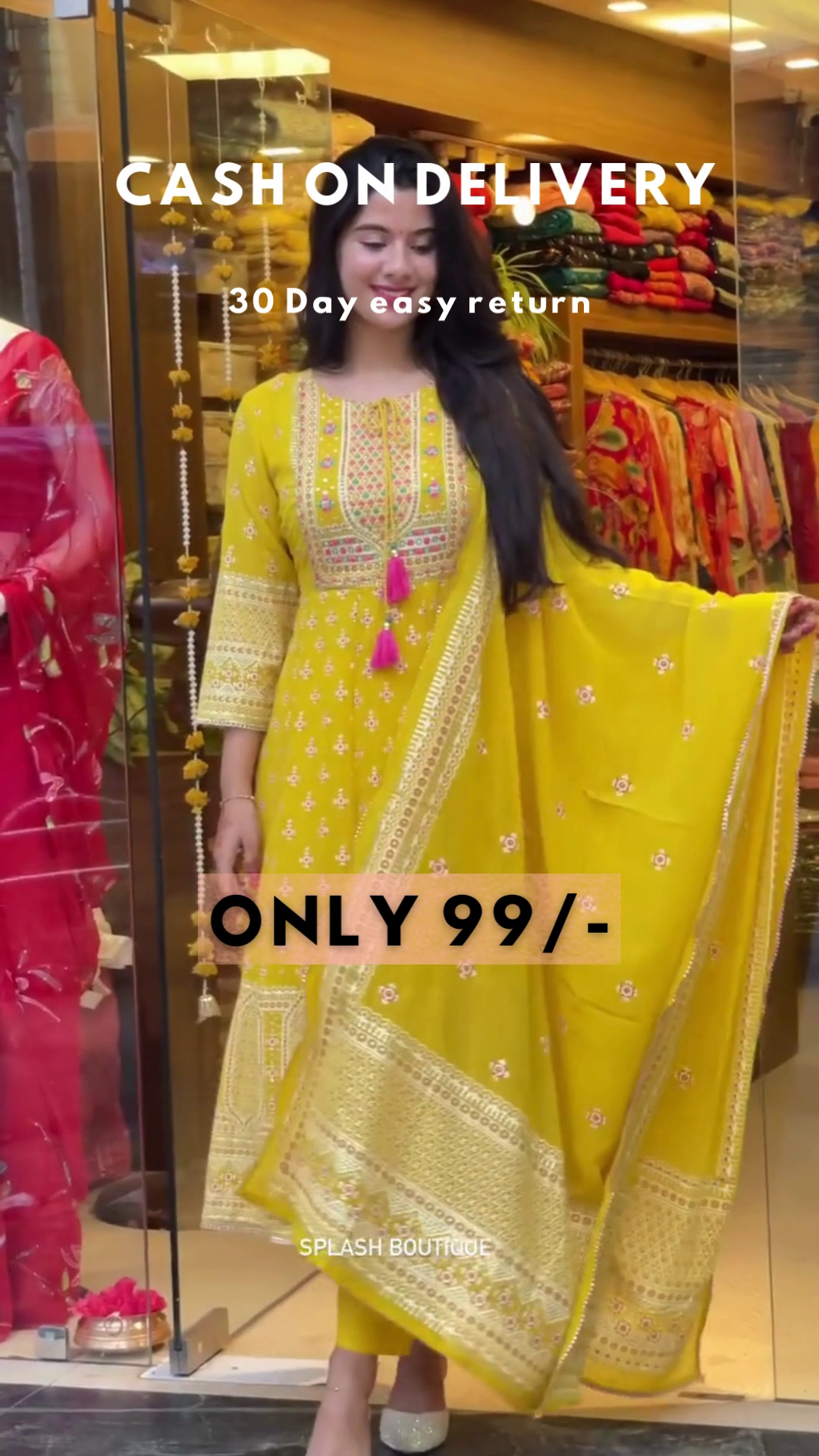 Mustard Bloom: Woven Anarkali Kurta & Trouser Set - Image 6
