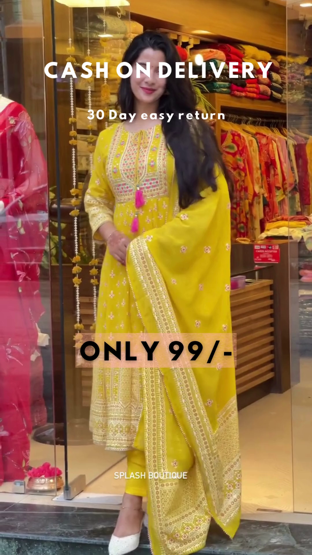 Mustard Bloom: Woven Anarkali Kurta & Trouser Set - Image 5