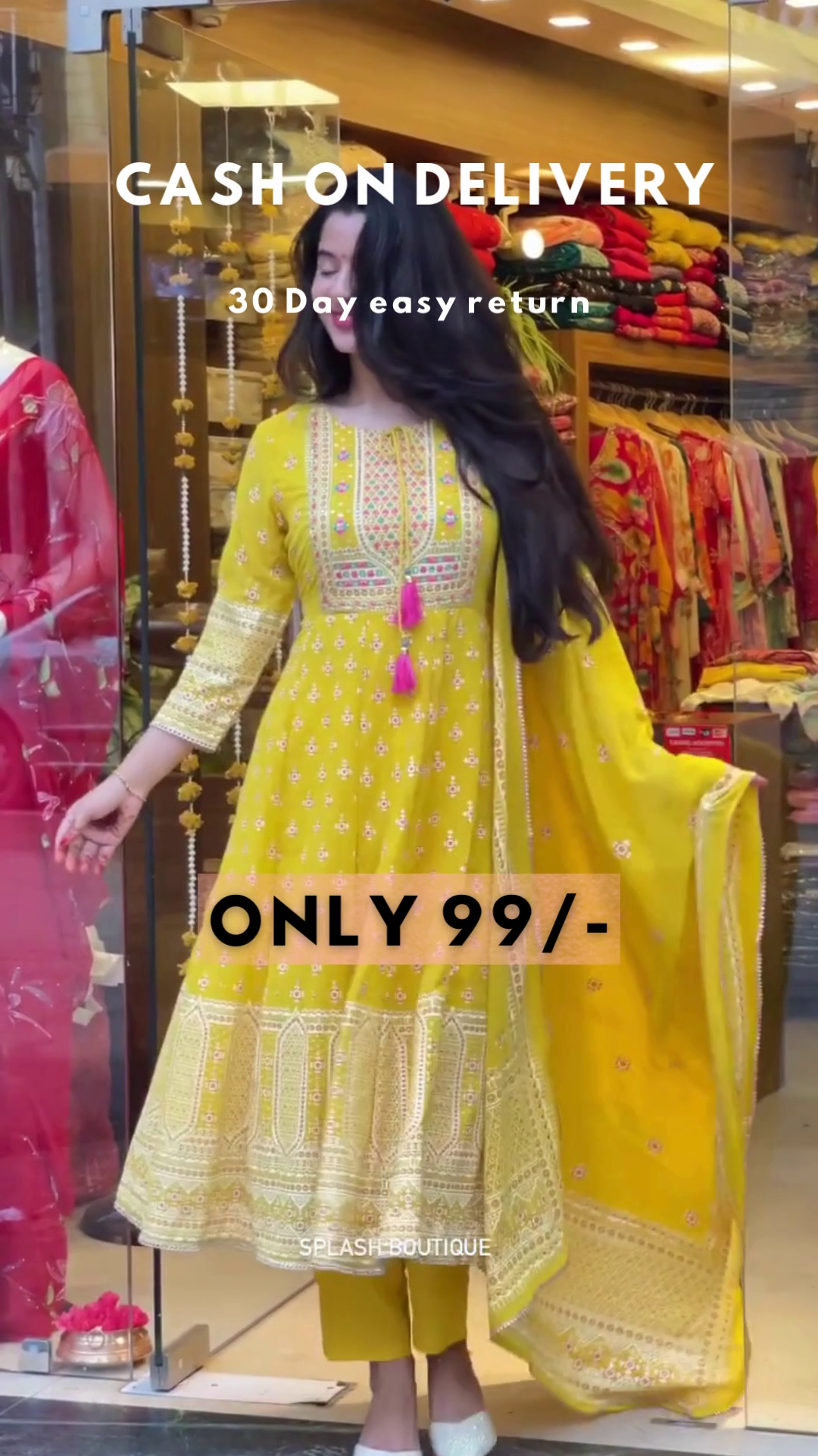 Mustard Bloom: Woven Anarkali Kurta & Trouser Set - Image 3