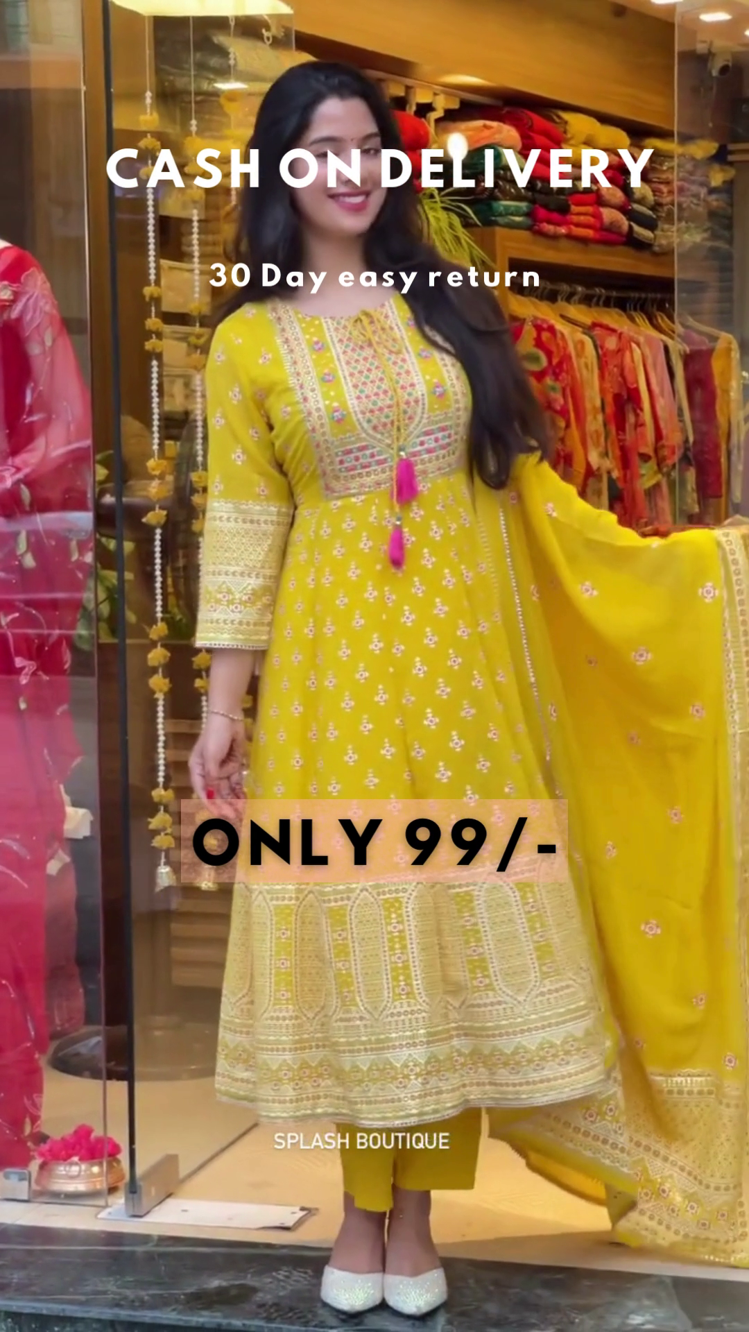 Mustard Bloom: Woven Anarkali Kurta & Trouser Set - Image 2