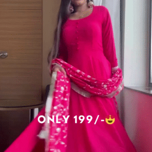 Rani Radiance: Elegant Anarkali Kurta & Embroidered Dupatta Set