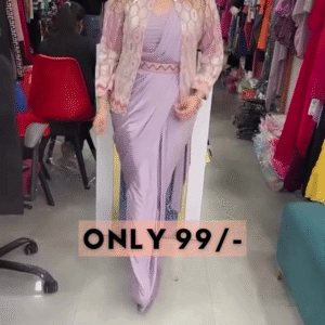 Lavender Luxe: Modern Pre-Stitched Saree with Embroidered Jacket & Belt Set