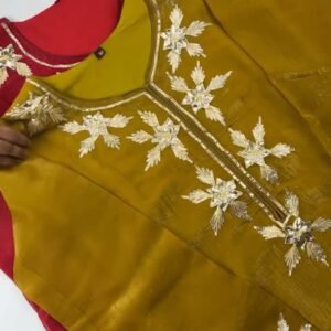 Elegant Gota Patti Embroidered Chanderi Kurta Set – Available in Midnight Black, Mustard Yellow & Crimson Red