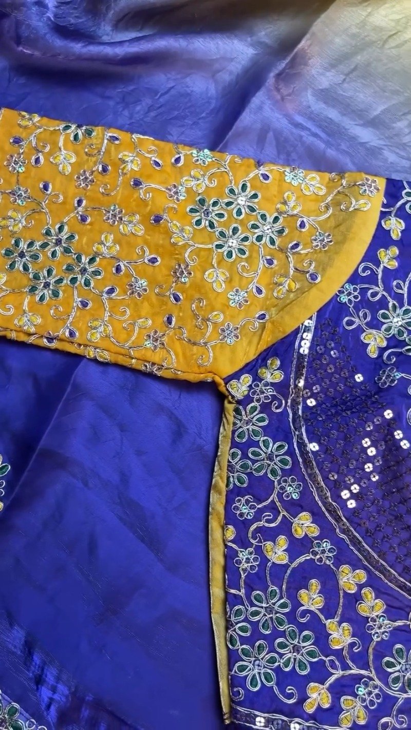 Regal Royal Blue & Saffron Yellow Sequined Silk Saree Ensemble β Available in Royal Blue & Saffron Yellow - Image 3