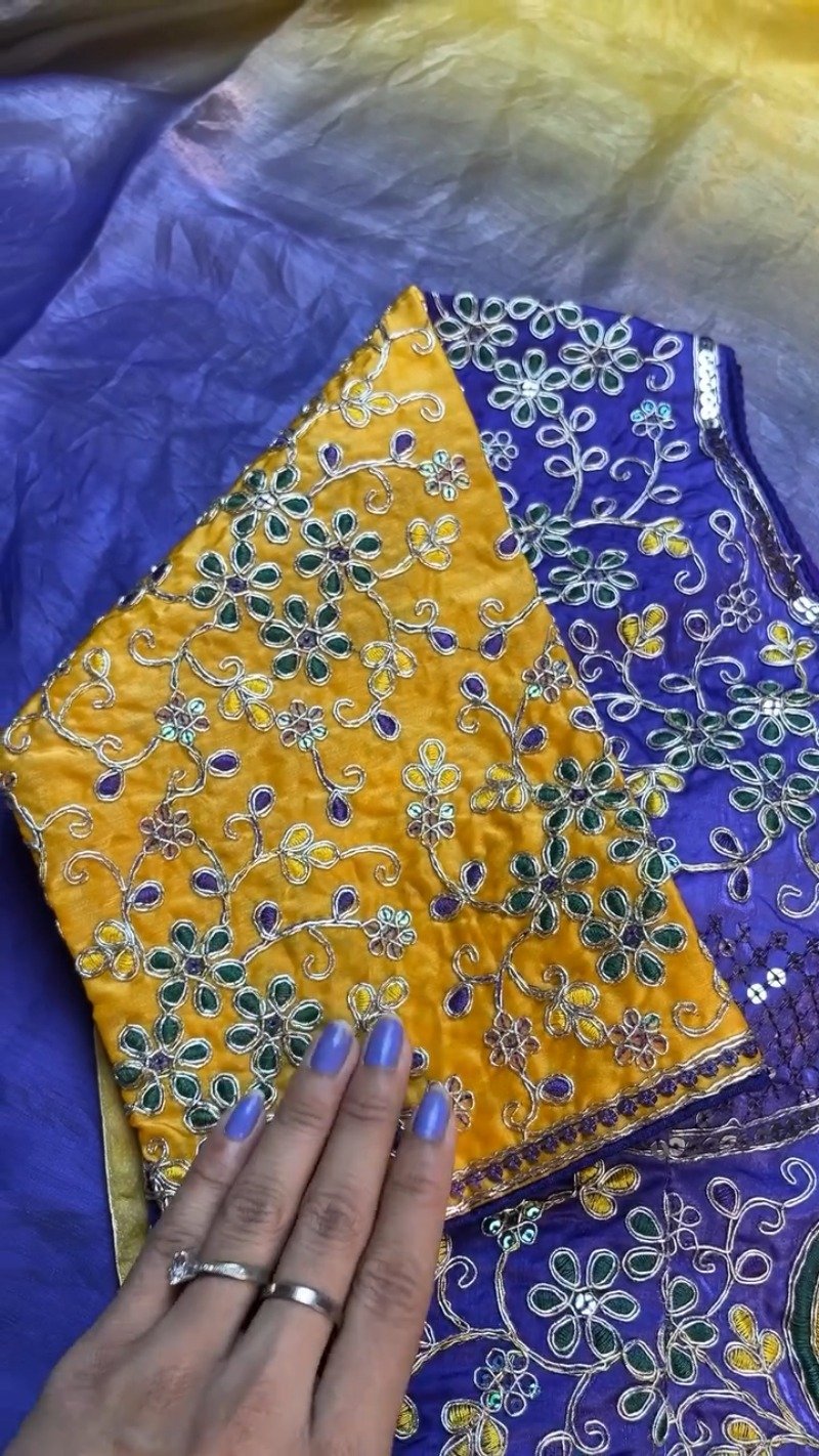Regal Royal Blue & Saffron Yellow Sequined Silk Saree Ensemble β Available in Royal Blue & Saffron Yellow - Image 4