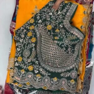 Royal Embroidered Velvet Blouse & Silk Saree Set – Available in Teal, Burgundy & Green