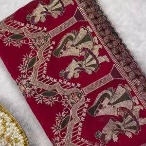 Royal Heritage Maroon Narrative Embroidered Saree Set – Available in Crimson & Deep Maroon