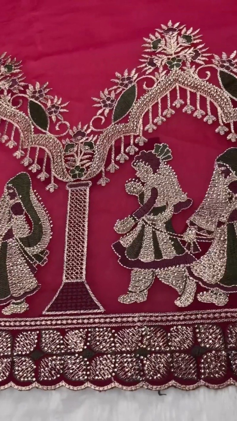 Royal Heritage Maroon Narrative Embroidered Saree Set – Available in Crimson & Deep Maroon - Image 3