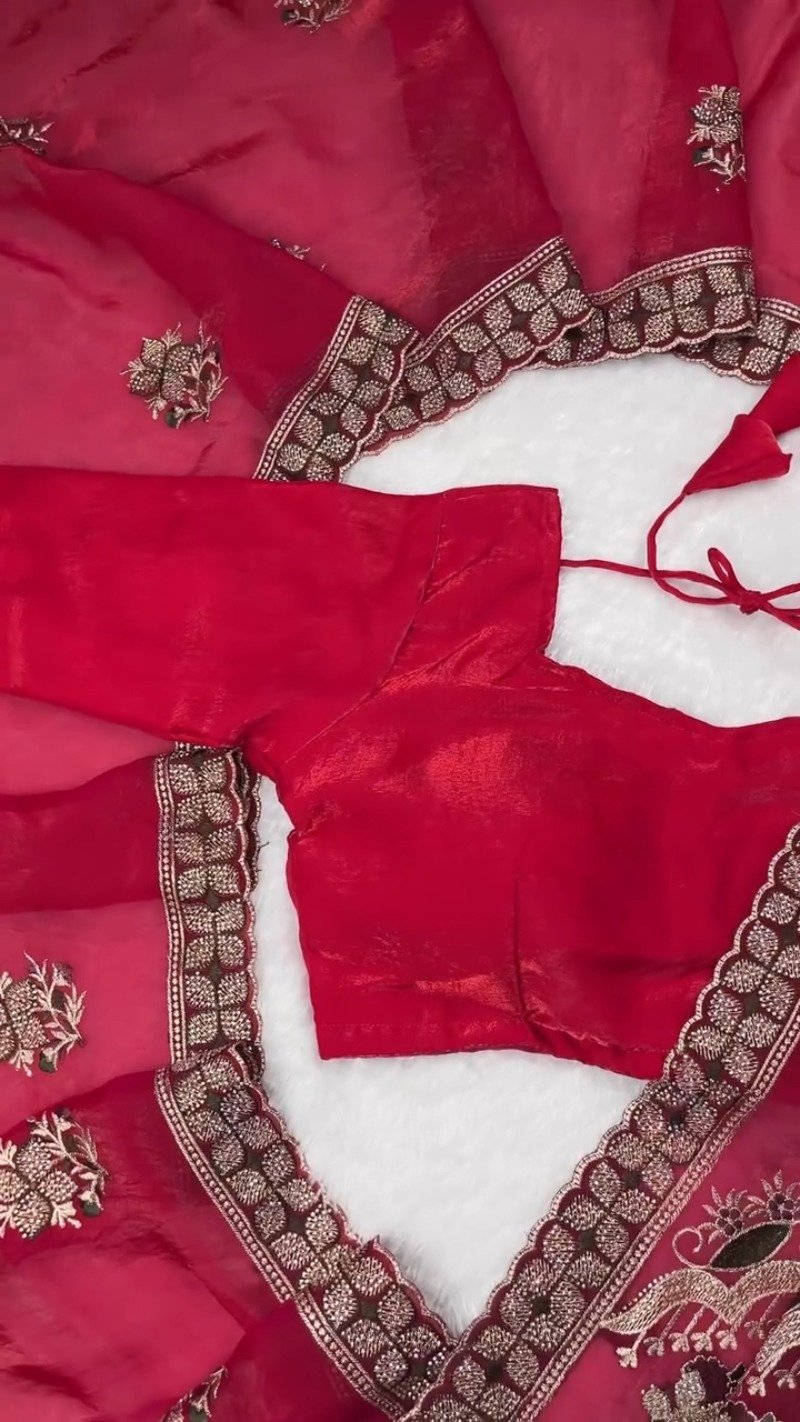 Royal Heritage Maroon Narrative Embroidered Saree Set – Available in Crimson & Deep Maroon - Image 4
