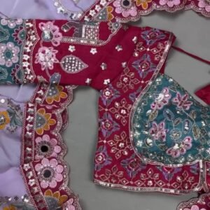 Enchanting Floral Embroidered Saree with Dual-Tone Cut-Work Blouse – Available in Lavender and Deep Berry