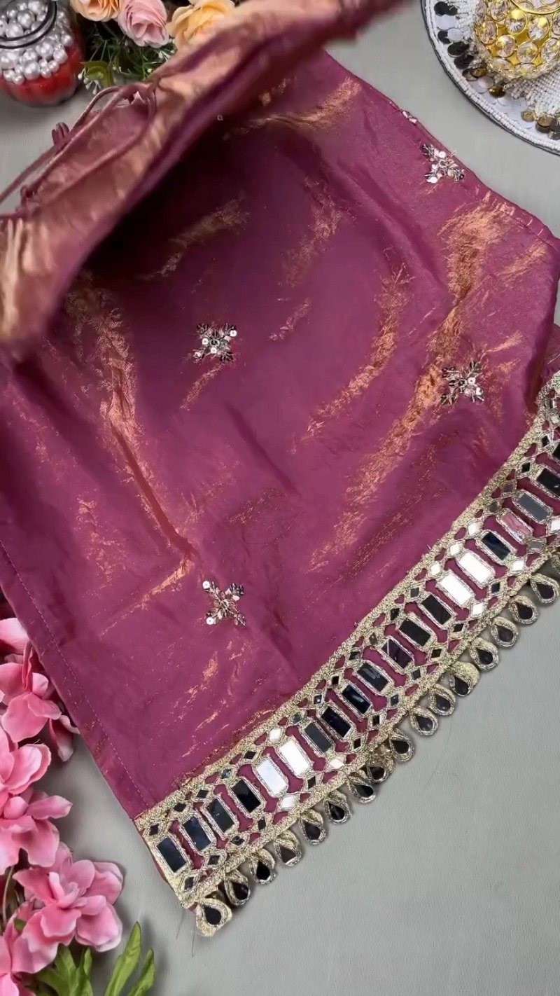 Enchanting Mauve Shimmer Embroidered Kurta with Mirror Work Detailing - Image 3