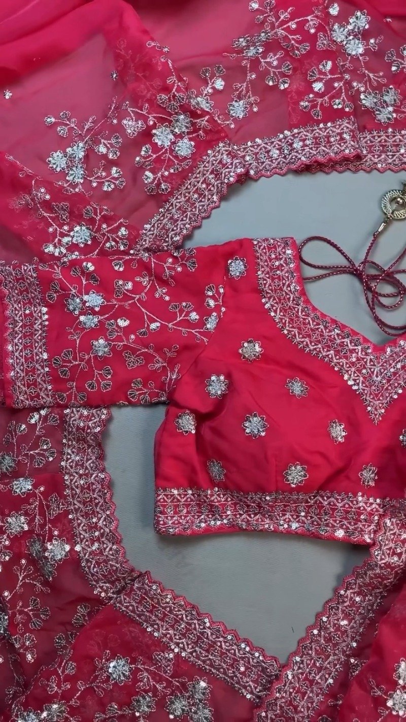 Radiant Rose Fuchsia Sequin Embroidered Saree & Blouse Set