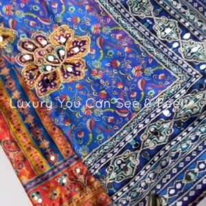 Opulent Mirror-Embellished Patchwork Lehenga Set – Available in Royal Blue & Sunset Orange