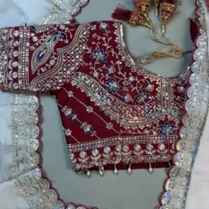 Royal Velvet & Organza Co-Ord Saree Set – Available in Maroon & White