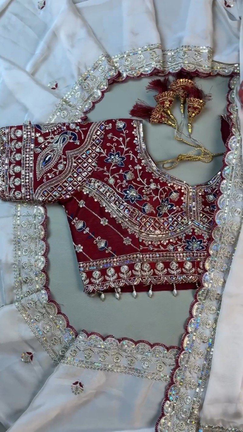 Royal Velvet & Organza Co-Ord Saree Set β Available in Maroon & White